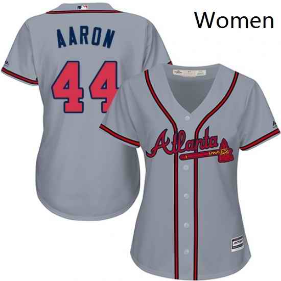 Womens Majestic Atlanta Braves 44 Hank Aaron Authentic Grey Road Cool Base MLB Jersey